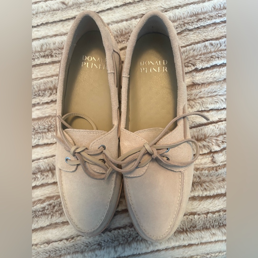 Donald Pliner Beige Suede Platform Loafers